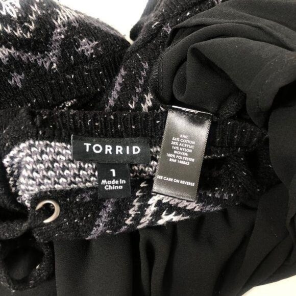 Torrid Sweater Top Peplum Knit Blouse Aztec Print Black and White Women Size 1 - Picture 5 of 8